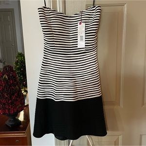 NWT Parker Strapless Silk Black/White Stripe Fit & Flare Dress Size Large